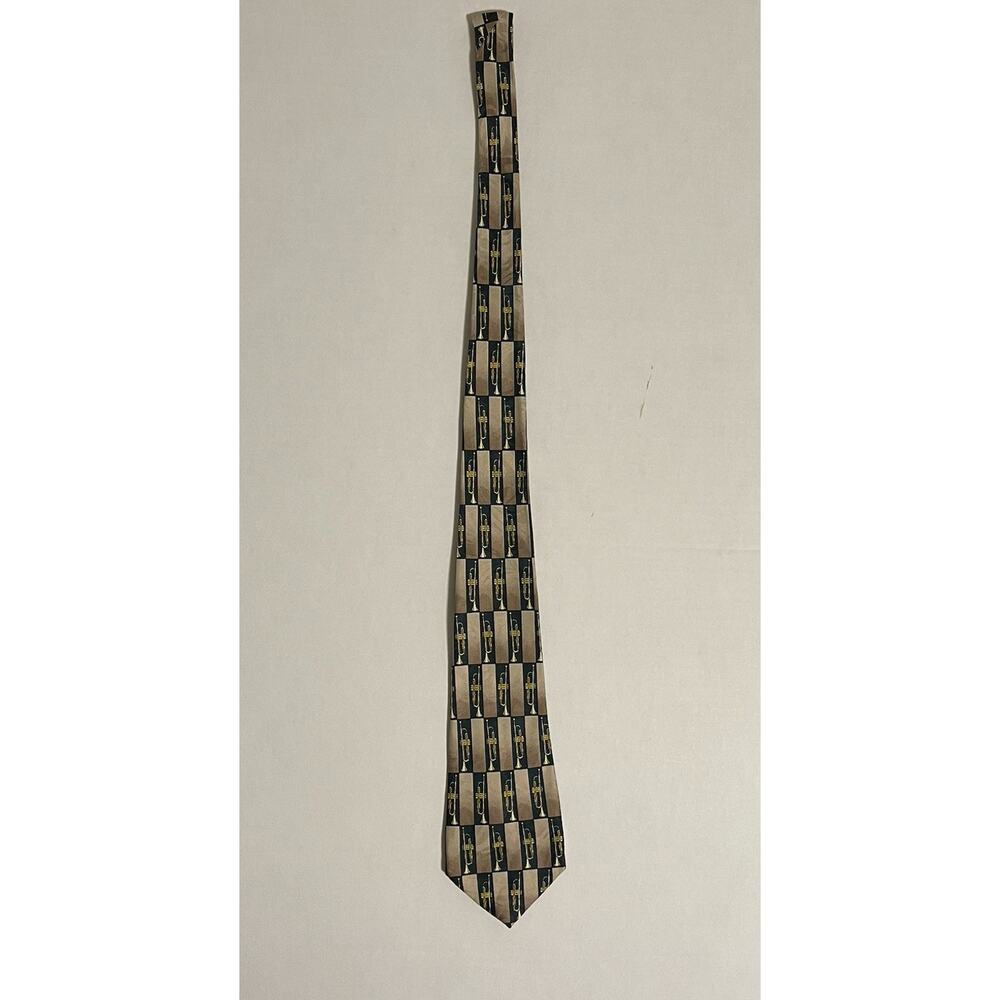 Steven Harris Trombone Diagonal necktie in black polyester With Gold Instrument‎